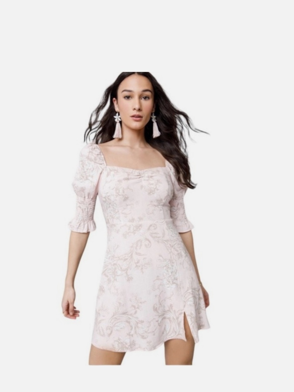 miami Blush Floral Square-Neck Mini Dress